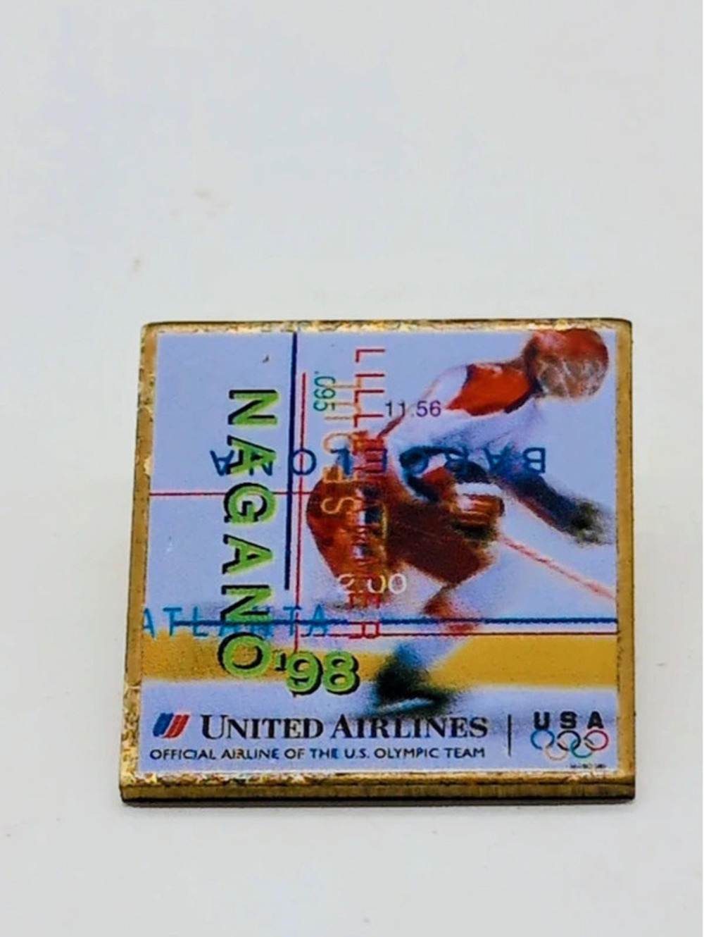 Vintage 1998 Nagano Olympics United Airlines Hockey Lapel Pin Aminco